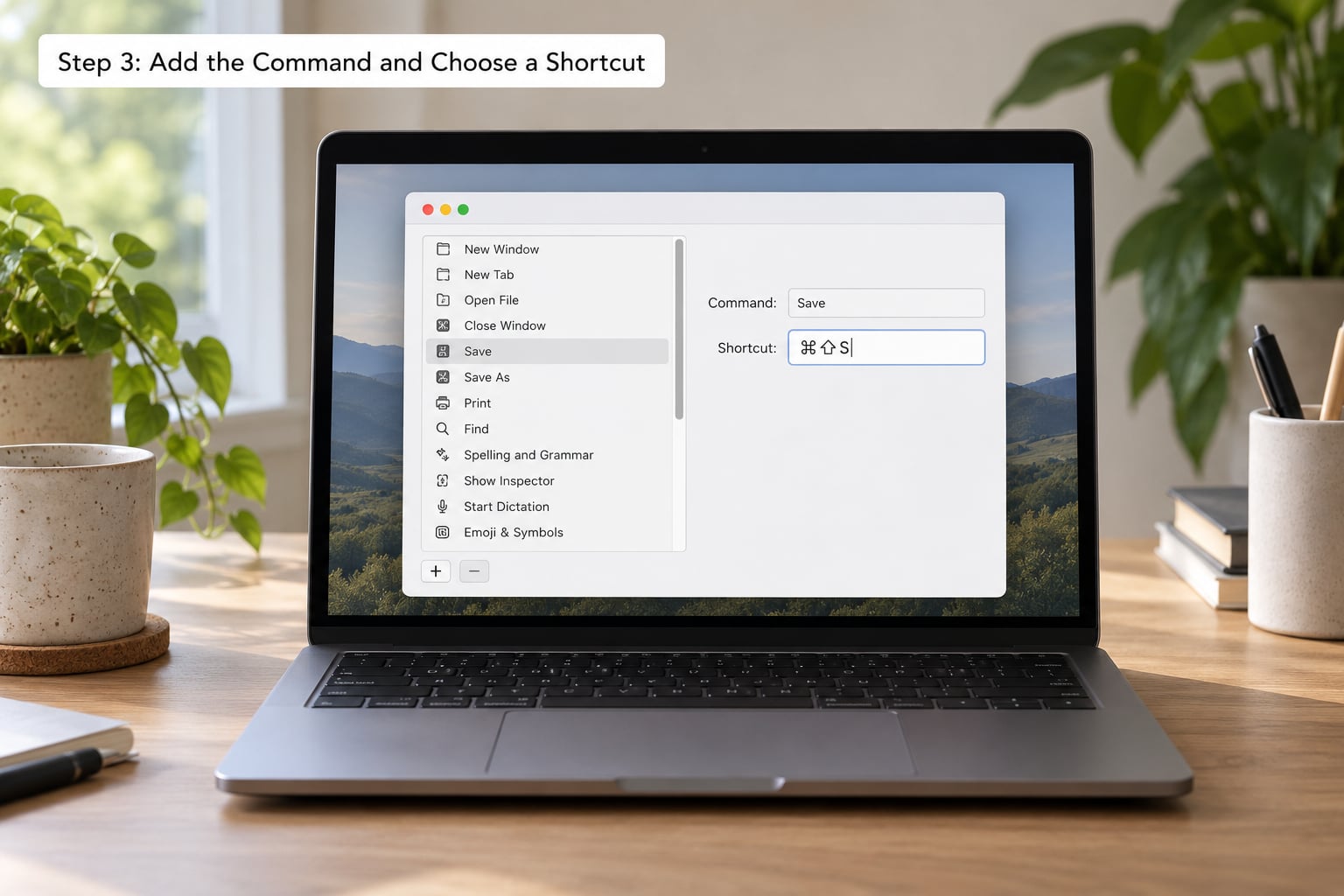 Step 3: Add the Command and Choose a Shortcut