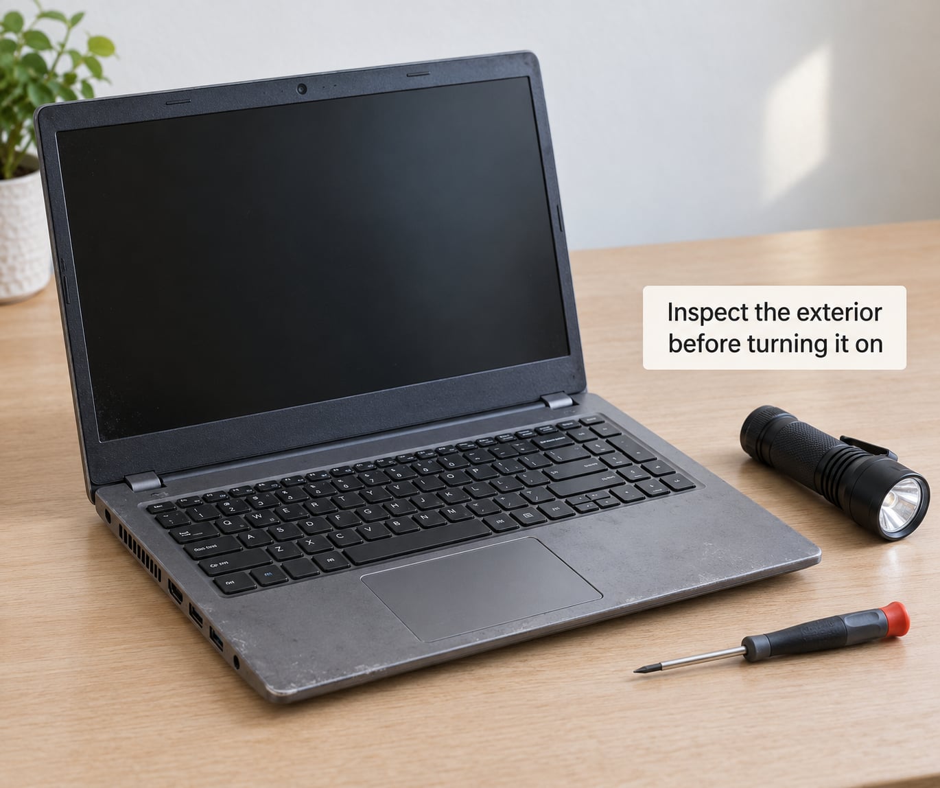 Inspect the exterior before turning it on